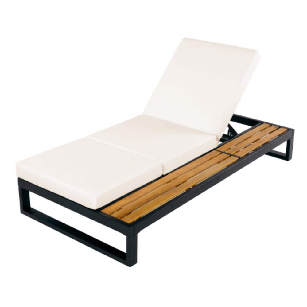 Black 1-Piece Acacia Wood Outdoor Patio Chaise Lounge with Beige Cushions price history on PriceWatchPro