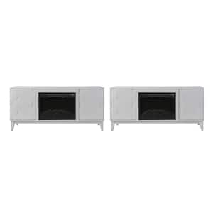 Carol White 58" Media Console TV Stand for TVs Up to 55" With Electric Fireplace Included Set of 2