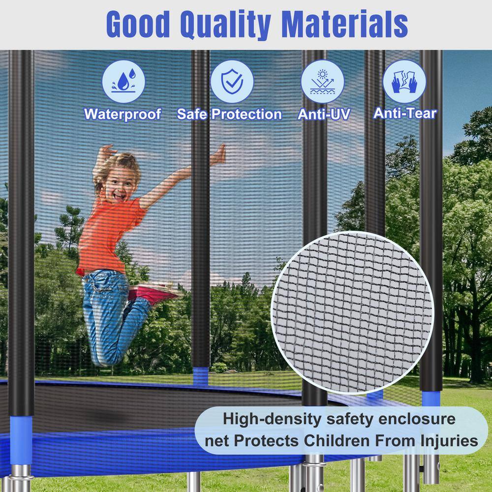 16FT Blue Round Outdoor Trampoline with Basketball Hoop