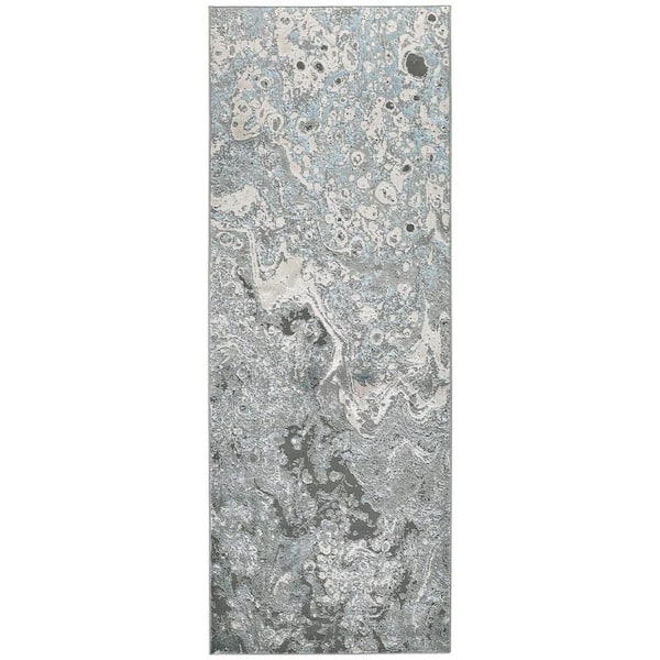 HomeRoots Blue and Gray Abstract 2 ft. x 8 ft. Runner Rug