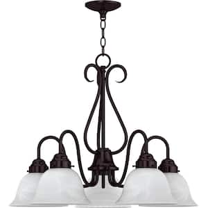 5-Light Florence Bronze Chandelier with Alabaster Glass Shades