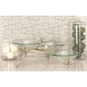 Clear Bird Decorative Serving Bowl with Silver Metal Base
