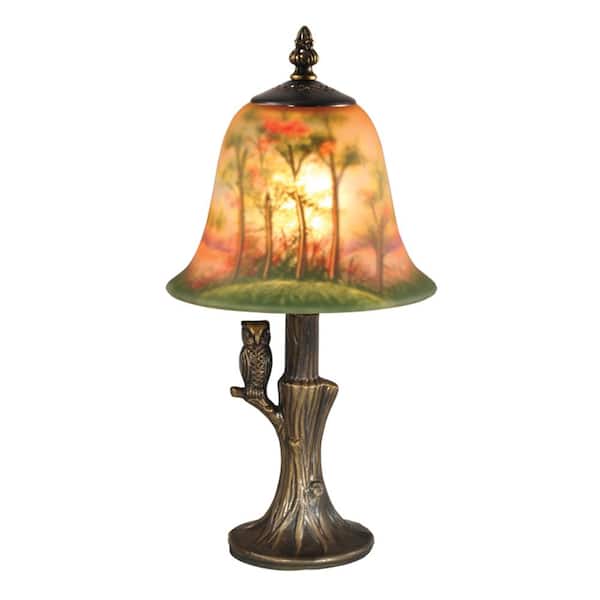 Dale Tiffany 14 in. Antique Brass Accent Lamp with Hand Painted Art Glass