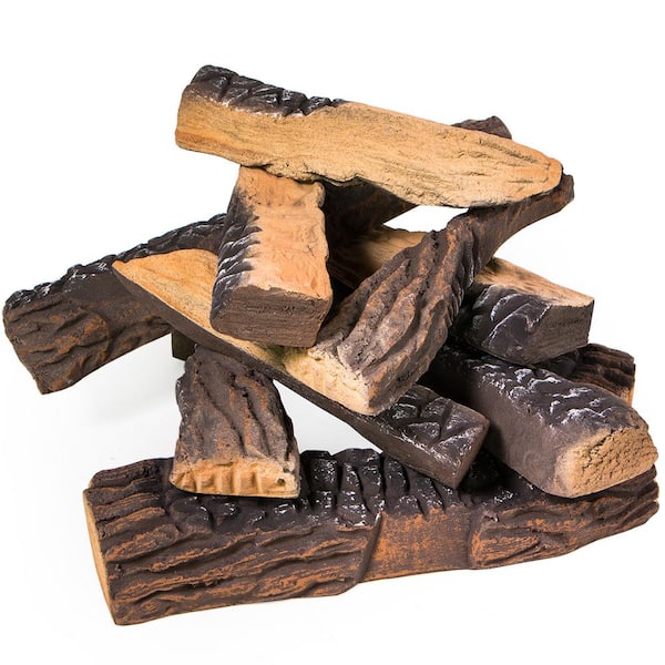 Barton 4.5 in. W Decorative Ceramic Wood Fireplace Firepit Faux Log Set (10-Piece)