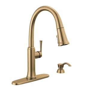 Eldridge Gold Single Handle Pull Down Sprayer Kitchen Faucet with ShieldSpray Technology in Champagne Bronze