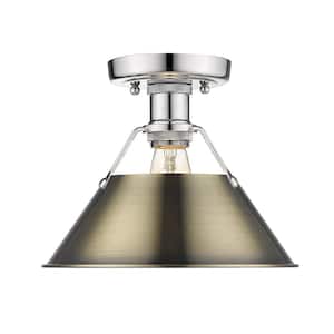Orwell 10 in. 1-Light Chrome and Aged Brass Flush Mount