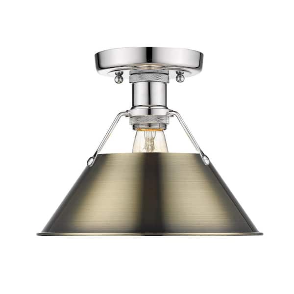 Golden Lighting Orwell 10 in. 1-Light Chrome and Aged Brass Flush Mount