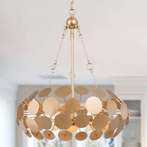 Modern Dining Room Chandelier 3-Light Gold Drum Chandelier with Metal Plates