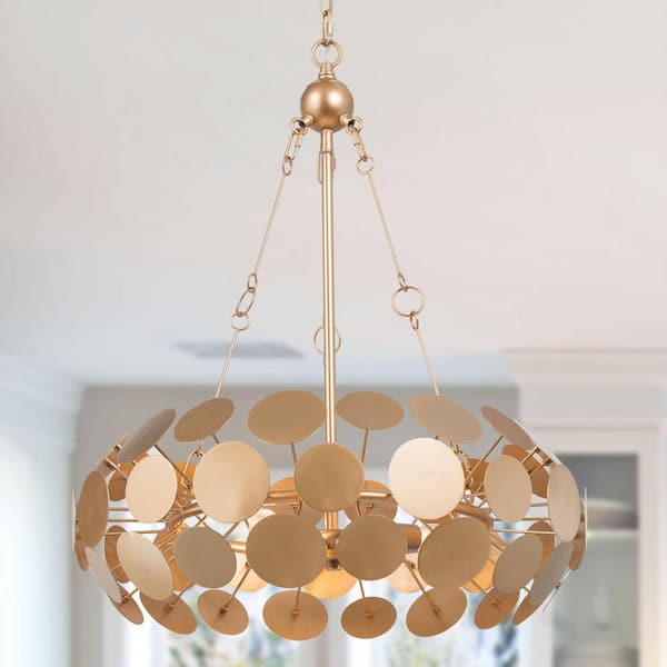 Uolfin Modern Dining Room Chandelier 3-Light Gold Drum Chandelier with Metal Plates