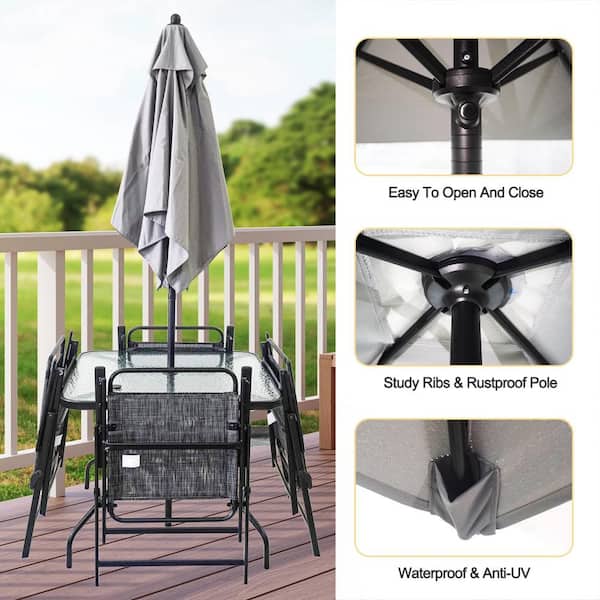6 piece patio garden set with table umbrella and 4 folding chairs sales