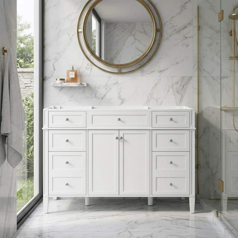 46.9 in. Freestanding Bath Vanity Cabinet without Top in White with 6 Drawers and Silver Metal Handles price history on PriceWatchPro