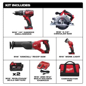 M18 18V Lithium-Ion Cordless Combo Tool Kit with Two 3.0 Ah Batteries, 1 Charger, 1 Tool Bag (4-Tool)