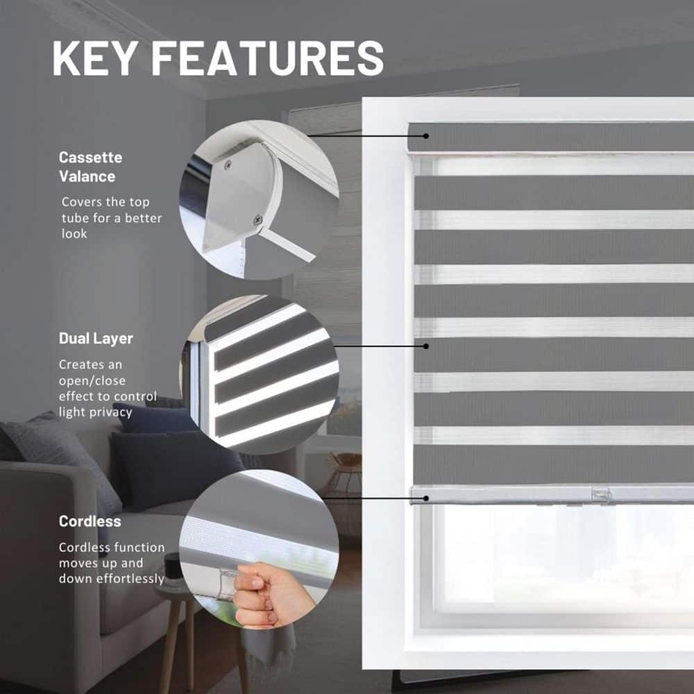 Basic Slate Cordless Zebra Shades 23" x 72"