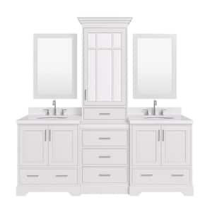 Stafford 84 in. W x 22 in. D x 89 in. H Double Sink Freestanding Bath Vanity in White with Carrara White Quartz Top