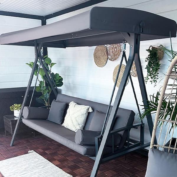 PURPLE LEAF 3-Seat Daybed Outdoor Porch Patio Swing Adjustable