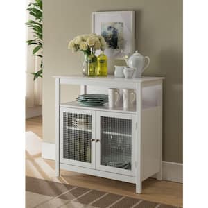 SignatureHome Peracino 32" H in. White Rectangle Shape Wood & Glass Kitchen Storage, Console Table, Cabinet with 2-Door