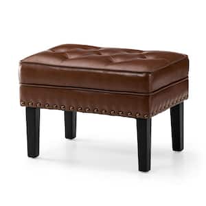 Mid-Century Modern Coffee Leatherette Button-Tufted Accent Stool