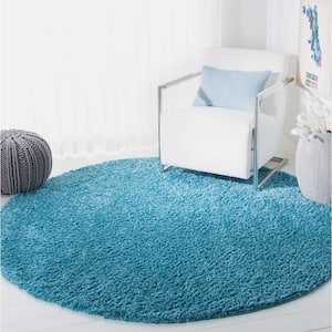 August Shag Turquoise 7 ft. x 7 ft. Round Solid Area Rug
