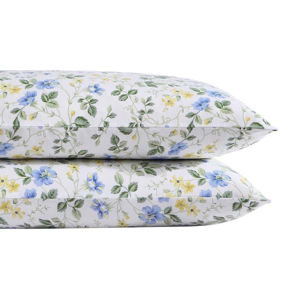 【みも】LAURA ASHLEY ピロケース 50X70cm 綿100% Laura Ashley Meadow Floral 2-Piece Blue Cotton Standard Pillowcase