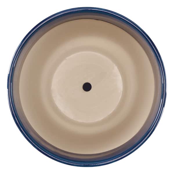 Vigoro 12 in. Lillian Blue Floral Decor Glazed Ceramic