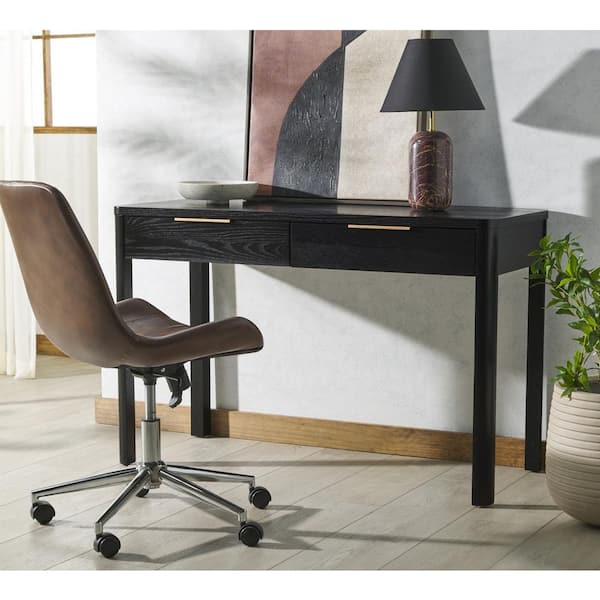 Gabrietta 48 in. Black/Gold 2-Drawer Desk