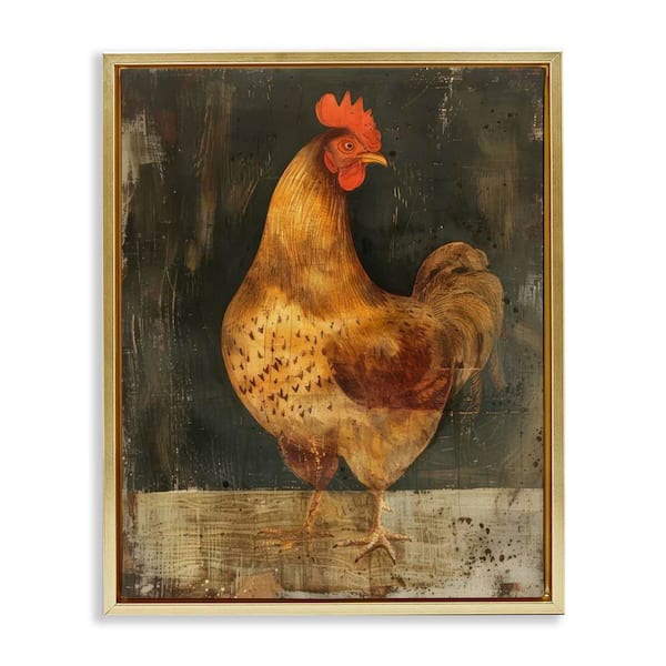 Stupell Industries Chicken on Rustic Background by LSR Design Studio Gold Floater Frame Animal Graphic Art Print 31 in. x 25 in.