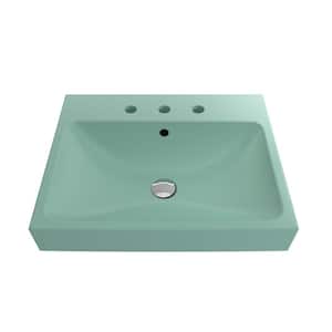 Scala Arch 23.75 in. 3-Hole Matte Mint Green Fireclay Rectangular Wall-Mounted Bathroom Sink