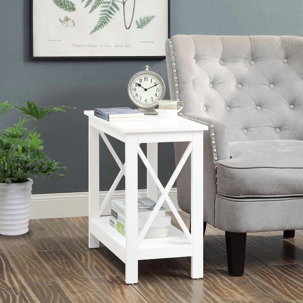 White MDF Rectangular Chairside End Table with Shelf