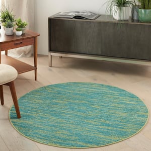 Essentials 4 ft. x 4 ft. Blue Green Round Solid Contemporary Indoor/Outdoor Patio Area Rug