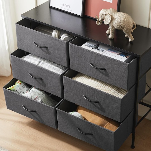 Gray 6-Drawer 38.2 in. W Fabric Storage Tower Dresser Wooden Top Without Mirror for Kid Room, Closet, Entryway, Nursery