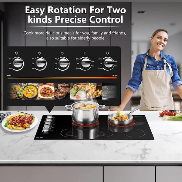 Electric Cooktop 36 Inch, AMZCHEF Built-in Electric Stove Top, 240V Countertop  Stove Cooktops With 5 Burners, 9 Heating Level, Timer & Kid Safety Lock,  Sensor Touch Control : : Home