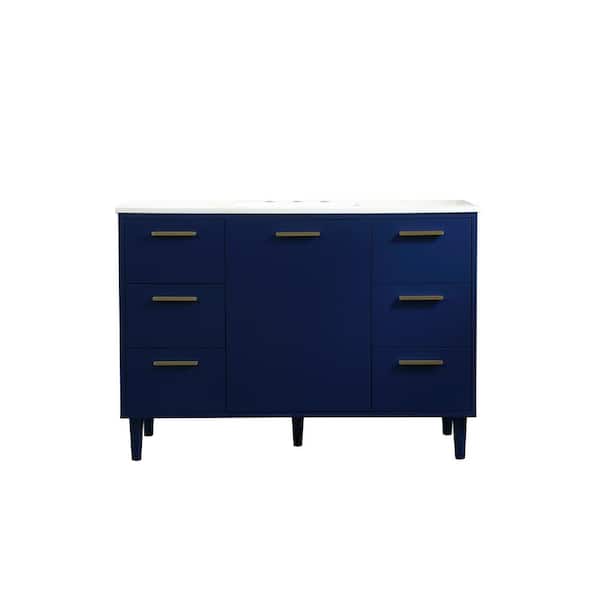 Unbranded Simply Living 48 in. W x 22 in. D x 34 in. H Bath Vanity in Blue with Ivory White Engineered Marble Top