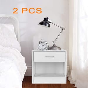2-Piece 1-Drawer White Nightstand 19.7 in. H x 15.8 in. W x 11.8 in. D