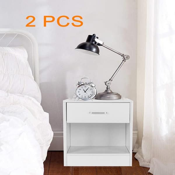 Karl home 2-Piece 1-Drawer White Nightstand 19.7 in. H x 15.8 in. W x 11.8 in. D