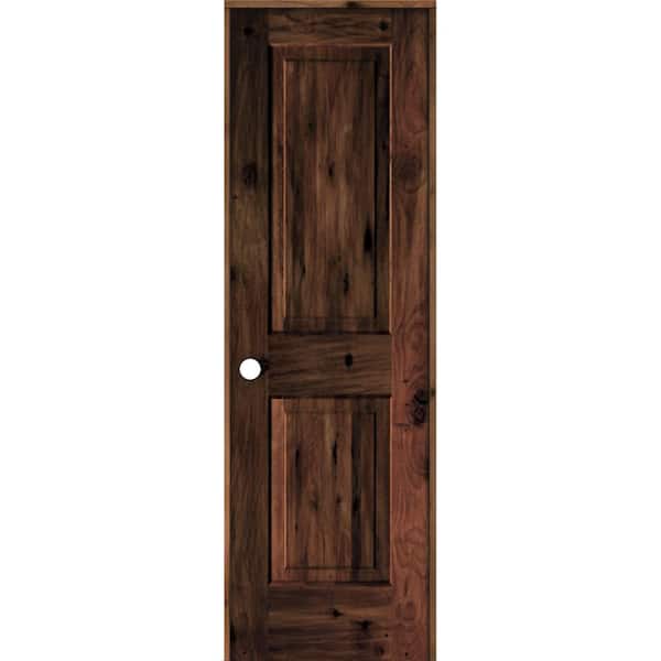 Krosswood Doors 24 in. x 80 in. Rustic Knotty Alder 2 Panel Right Hand Red Mahogany Stain Wood Single Prehung Interior Door w/Square Top