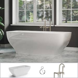 Oxford 67 in. Acrylic Curvy Rectangle Freestanding Bathtub in White, Floor-Mount Faucet in Brushed Nickel