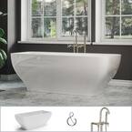 67 in. Acrylic Curvy Rectangle Freestanding Flatbottom Bathtub Combo Tub & Drain in White with Faucet in Brushed Nickel