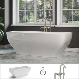 Oxford 67 in. Acrylic Curvy Rectangle Free-Standing Bathtub in White, Floor-Mount Faucet in Brushed Nickel