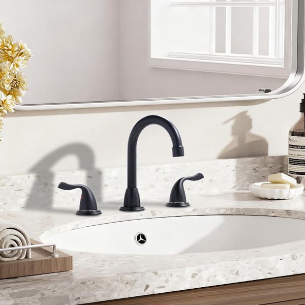 8 in. Widespread 2-Handle Bathroom Faucet with Pop-up Drain 3-Hole 360° Rotation Sink Faucet in Matte Black