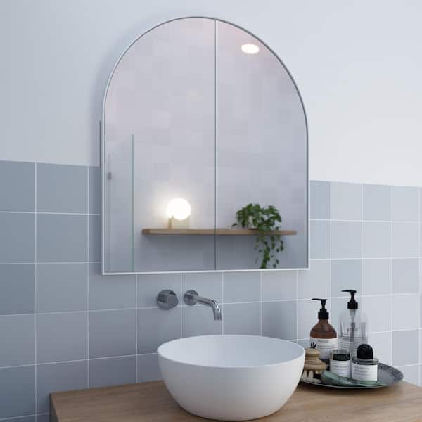 Aria 30 in. x 34 in. x 5 in. D White Recessed Medicine Cabinet with Mirror