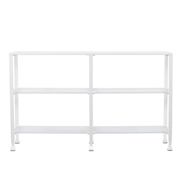 Southern Enterprises Galena White Metal/Glass 3-Tier Media Stand/Console Table