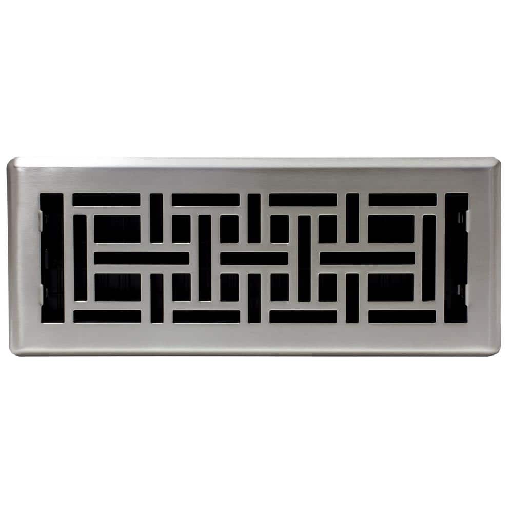 Oriental Design Brushed Nickel 4" x 12" Steel Floor Register