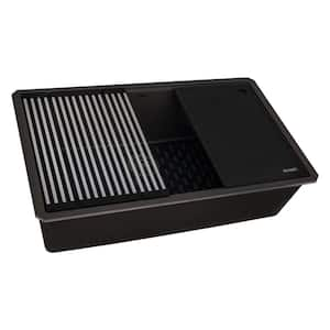 Modland Loile 32 in. L Undermount Single Bowl Black Granite Composite ...