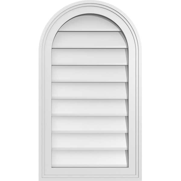 Ekena Millwork 16 in. x 28 in. Round Top White PVC Paintable Gable Louver Vent Non-Functional
