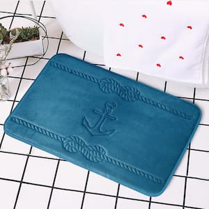 Cozy Cotton Candy Soft Teal Anchor 17 in. x 24 in. Non-Slip Memory Foam Super Absorbent Bath Rug
