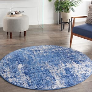 Whimsicle Blue Ivory 5 ft. Abstract Contemporary Round Area Rug
