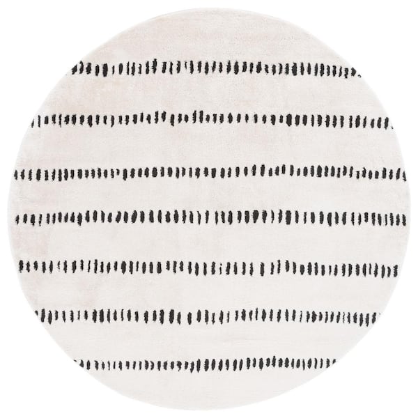 Melody 4 ft. x 4 ft. Ivory/Black Minimalist Striped Round Area Rug