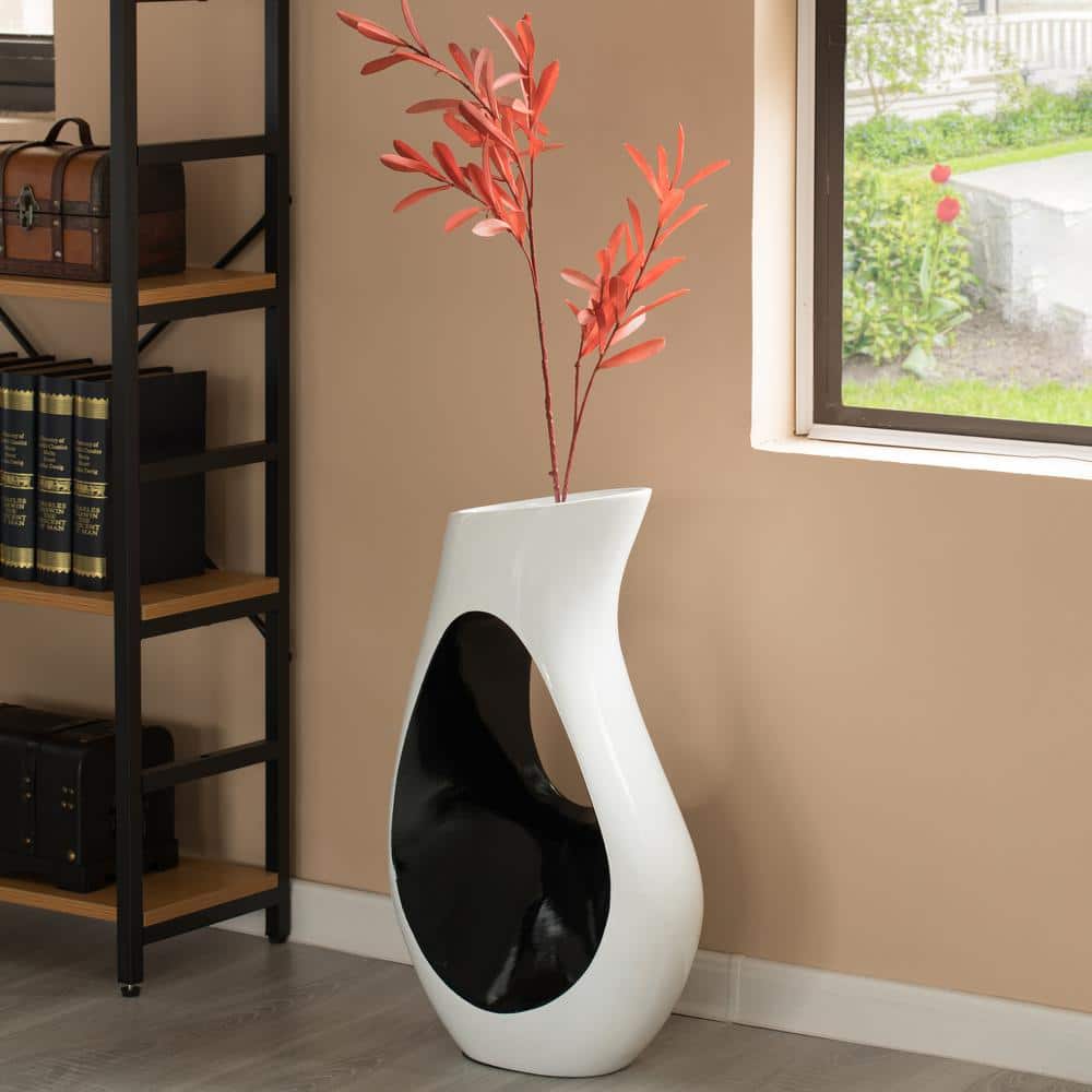 Elegant White Fiberglass 24" Tall Modern Floor Vase