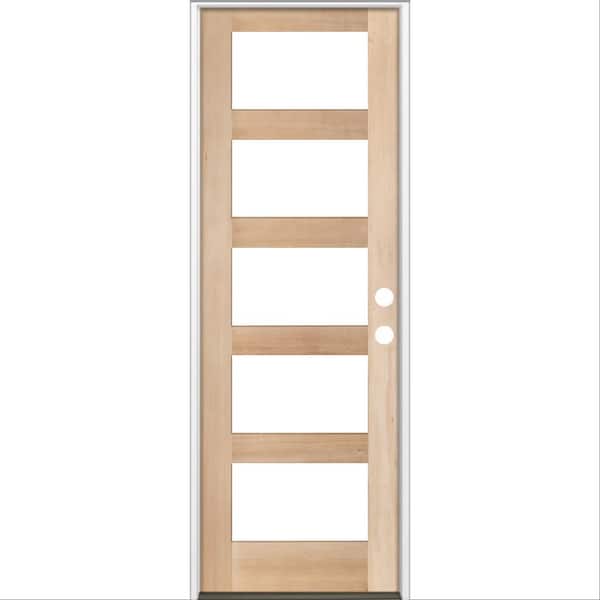 32 in. x 96 in. Modern Hemlock Left-Hand/Inswing 5-Lite Clear Glass Unfinished Wood Prehung Front Door