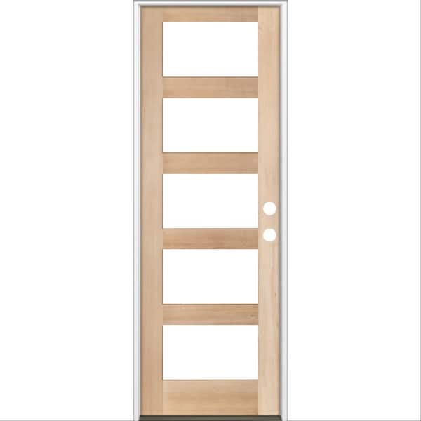 Krosswood Doors 36 in. x 96 in. Modern Hemlock Left-Hand/Inswing 5-Lite Clear Glass unfinished Wood Prehung Front Door